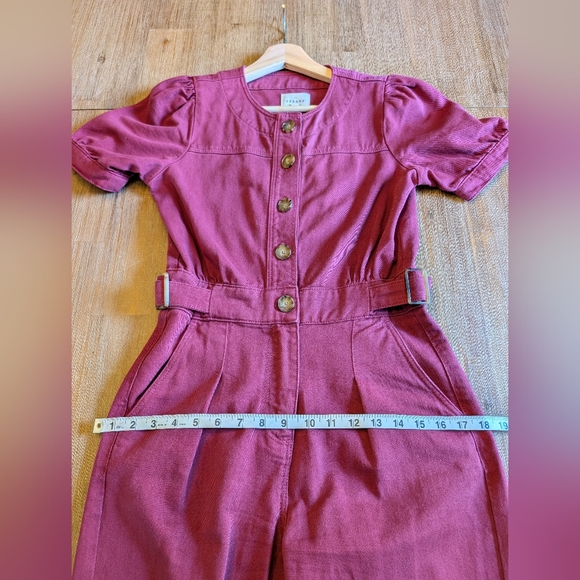 SEZANE * Lucia Vergara: Lucia Button Up Cinched Jumpsuit In Burgundy, Size 2 - Picture 6 of 13